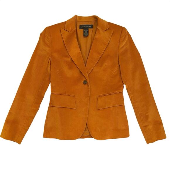Vintage Banana Republic Corduroy Blazer 0 Pumpkin Orange Fall Y2K 2001 Workwear - Picture 1 of 16